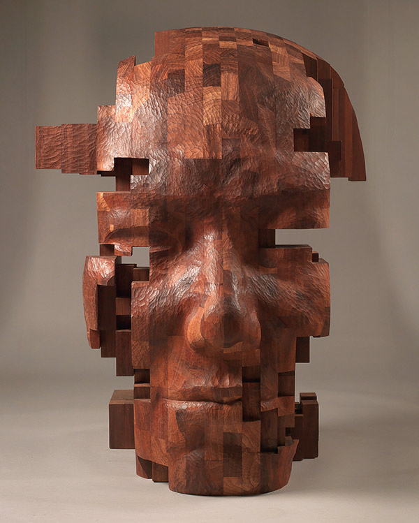 wood sculpture of a head
