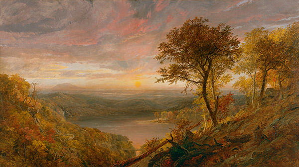 painting of Autumn sunset over a lake