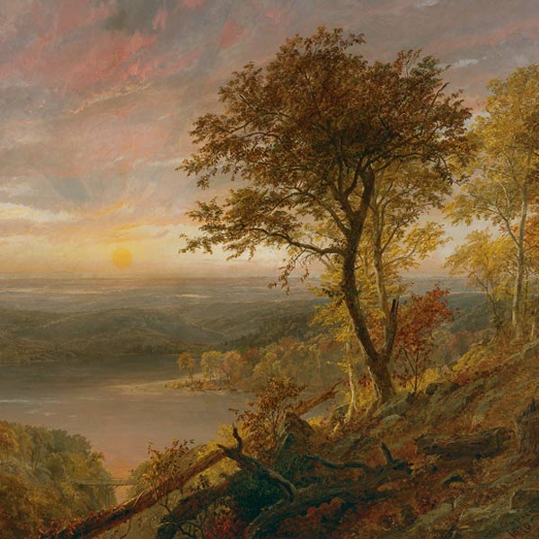 painting of Autumn sunset over a lake