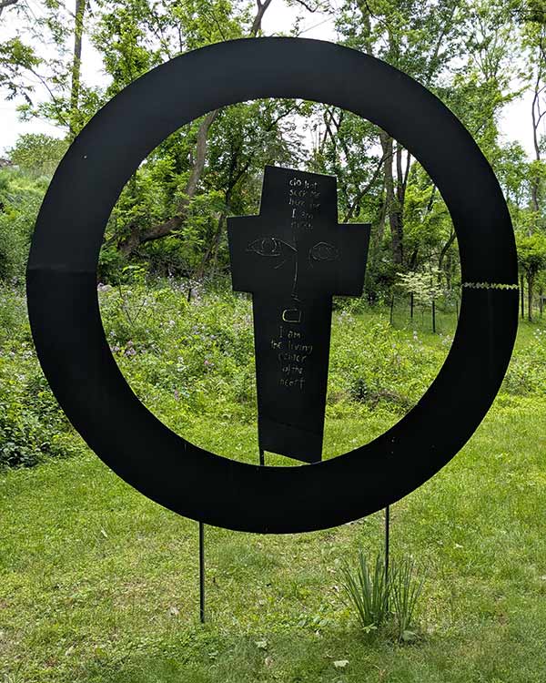 metal sculpture in a garden