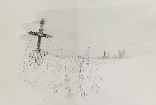 drawing of a roadside crucifix