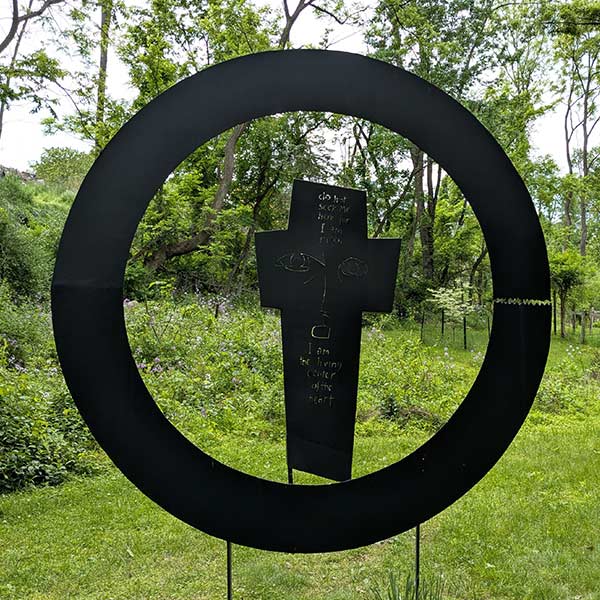 metal sculpture in a garden