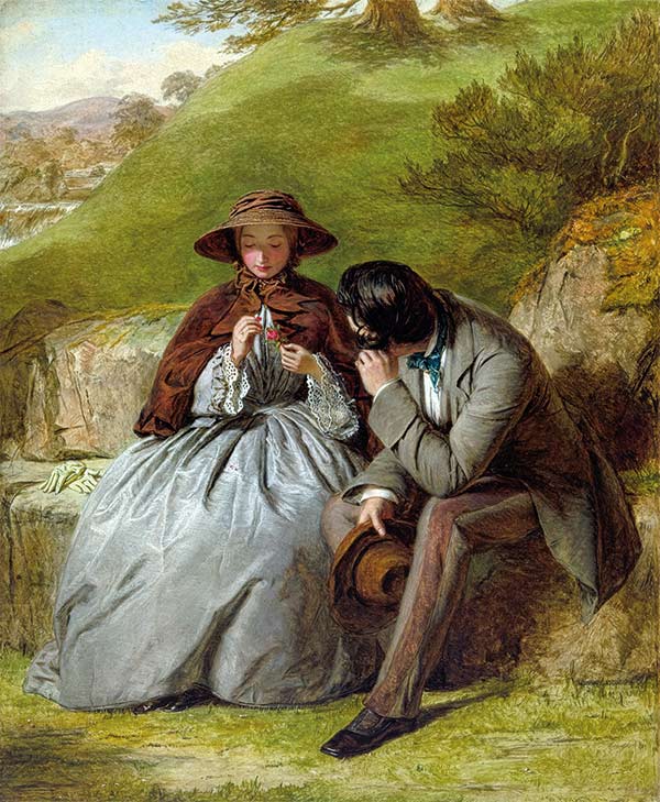 Painting of lovers on a bench
