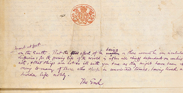 Manuscript of the last paragraph of Middlemarch