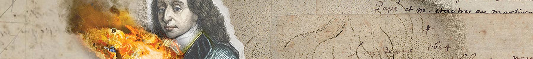 Illustration of Pascal as a figure of mystery, mechanics, faith