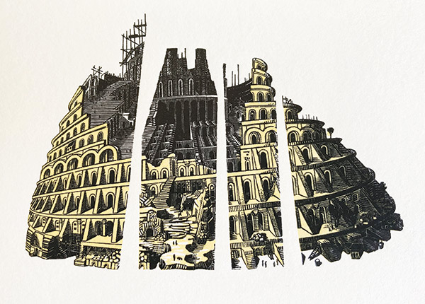 illustration of Babel Tower in Pieces