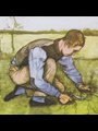 painting of man using sickle