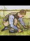 painting of man using sickle