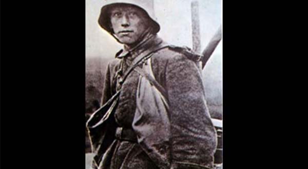 a young soldier in WWI; watch the video The Green Fields of France